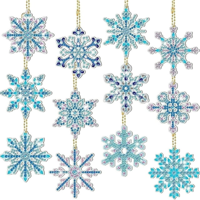 Christmas Tree Decor 12 Pieces of Christmas Snowflake Art Painting Set Double 5D Snowflake Painting Wind Chime Label Hanging Decorative Pendant Christmas Winter Decorative Art Diy Handicrafts