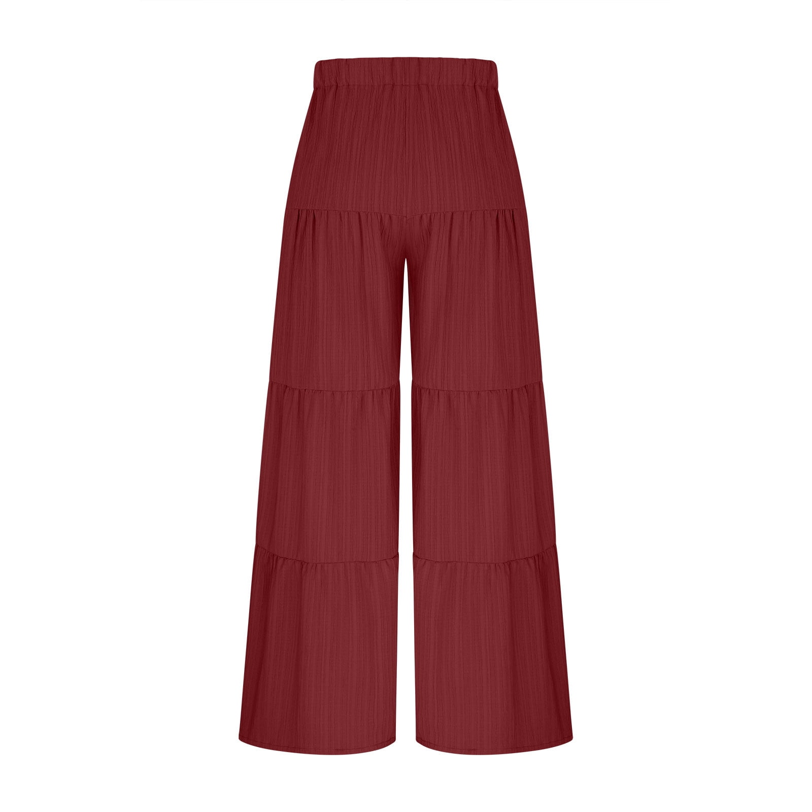 Womens Casual Pants Baggy New Womens Casual Wide Leg Pants Summer Fall Clothes Pleated Elastic Waist Loose Trousers Wine XL