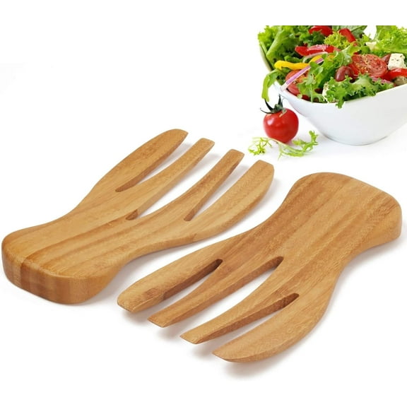 Salad Hands Tosser Salad Servers Tongs Bamboo Kitchen Helper Pack of 2