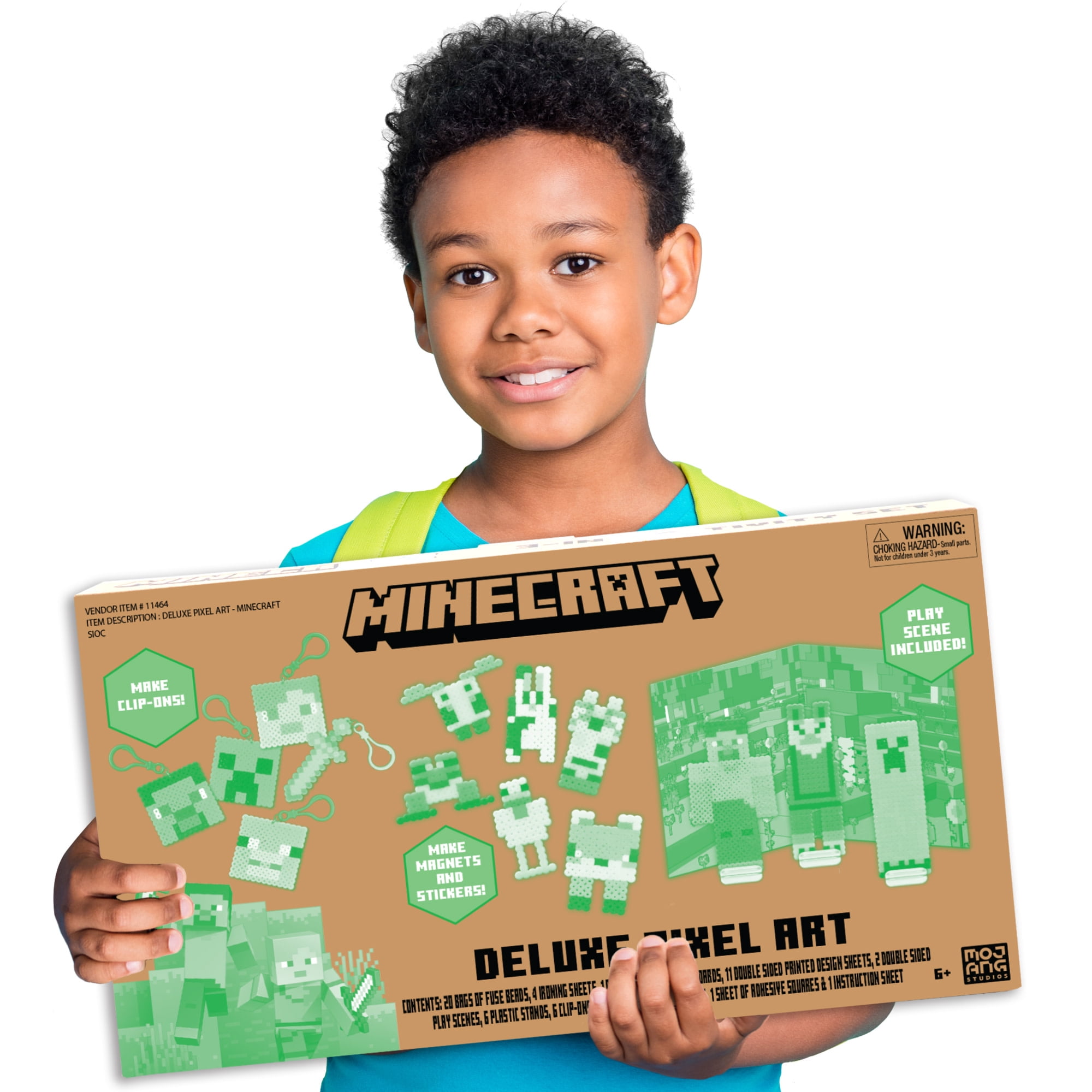 Tara Toy: Deluxe Pixel Art - Minecraft - 810pc DIY Bead Craft Kit, Design & Fuse, Make Character Magnets & Stickers, Play Scene, Guide Booklet, Kid 6+