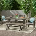 thumbnail image 2 of Zoey Outdoor Modern 6 Seater Aluminum Dining Set with Dining Bench, Dark Gray and Silver, 2 of 10
