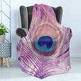 thumbnail image 4 of Feather Soft Flannel Fleece Throw Blanket, Bohemian Themed Close up Feather Photo of Color Peacock Bird Plume, Cozy Plush for Indoor and Outdoor Use, 70" x 90", Multicolor, by Ambesonne, 4 of 5