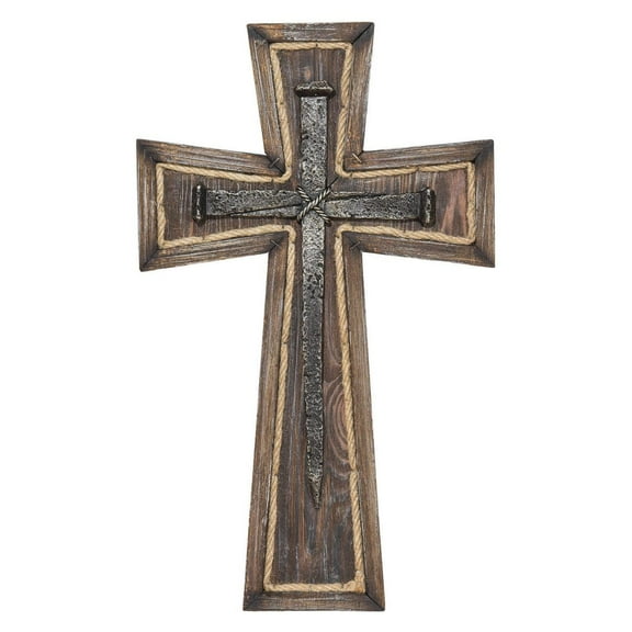 Textured Brown Rustic Rope 17 x 10.25 Wood Decorative Hanging Wall Cross
