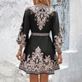thumbnail image 6 of WTOBBY Women's Fashion Floral Print V-Neck 3/4 Sleeve Tie Waist Dress, Casual Midi Dress with Flattering Silhouette for Day to Night Transition,Black M, 6 of 6