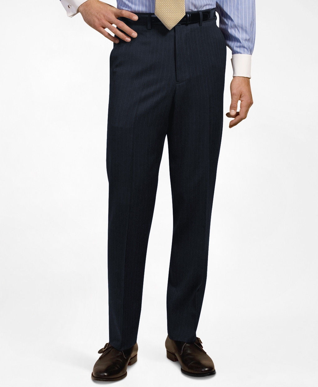 New 56522 Brooks Brothers Mens Navy Blue Striped Wool Blend Dress