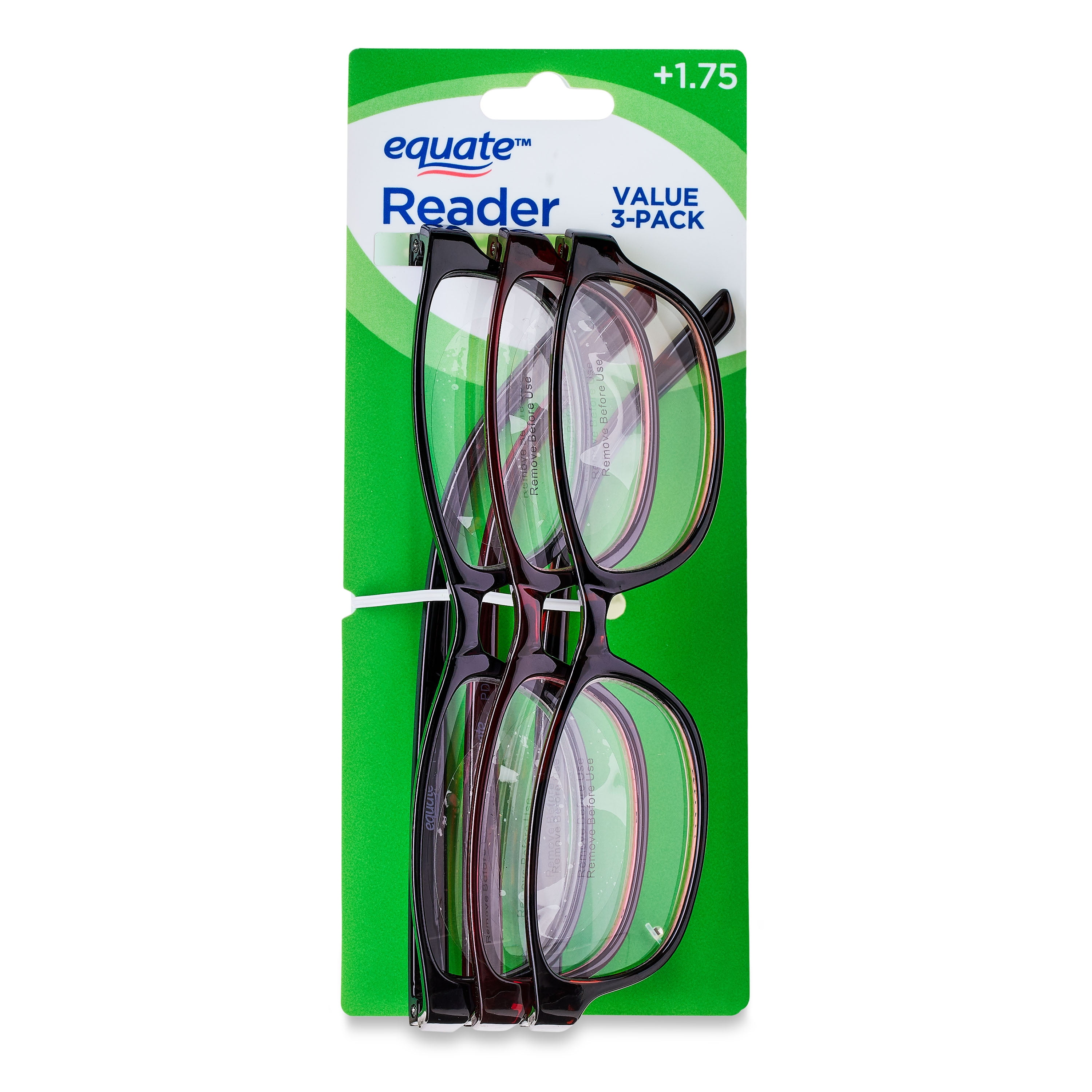 Equate 3-pack Women's Rectangular Reading Glasses Ts-2012, +1.75