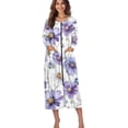 thumbnail image 4 of Whosucclay Purple Daisy Flower Print Women Long House Coat Full Length Nightgowns Zipper Front Robes with Pockets Crew Neck Sleep Dress Soft Fabric Loungewear, S, 4 of 6