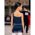 thumbnail image 4 of TiaoBug Kids Girls Latin Dance Outfit Ballroom Salsa Tassel Fringe Dress One Shoulder Crop Top and Skirt Set Navy Blue 14, 4 of 7