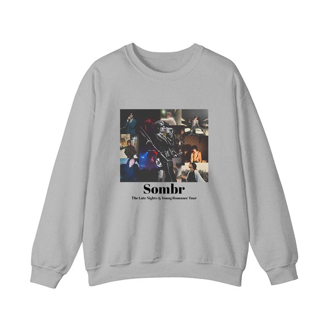 Sombr Merch The Late Nights & Young Romance Tour Chandail Molletonné à Col Rond Unisexe Hommes Femmes Manches Longues