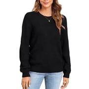 Uvplove Womens Long Sleeve Crew Neck Knitted Pullover Sweater black-l