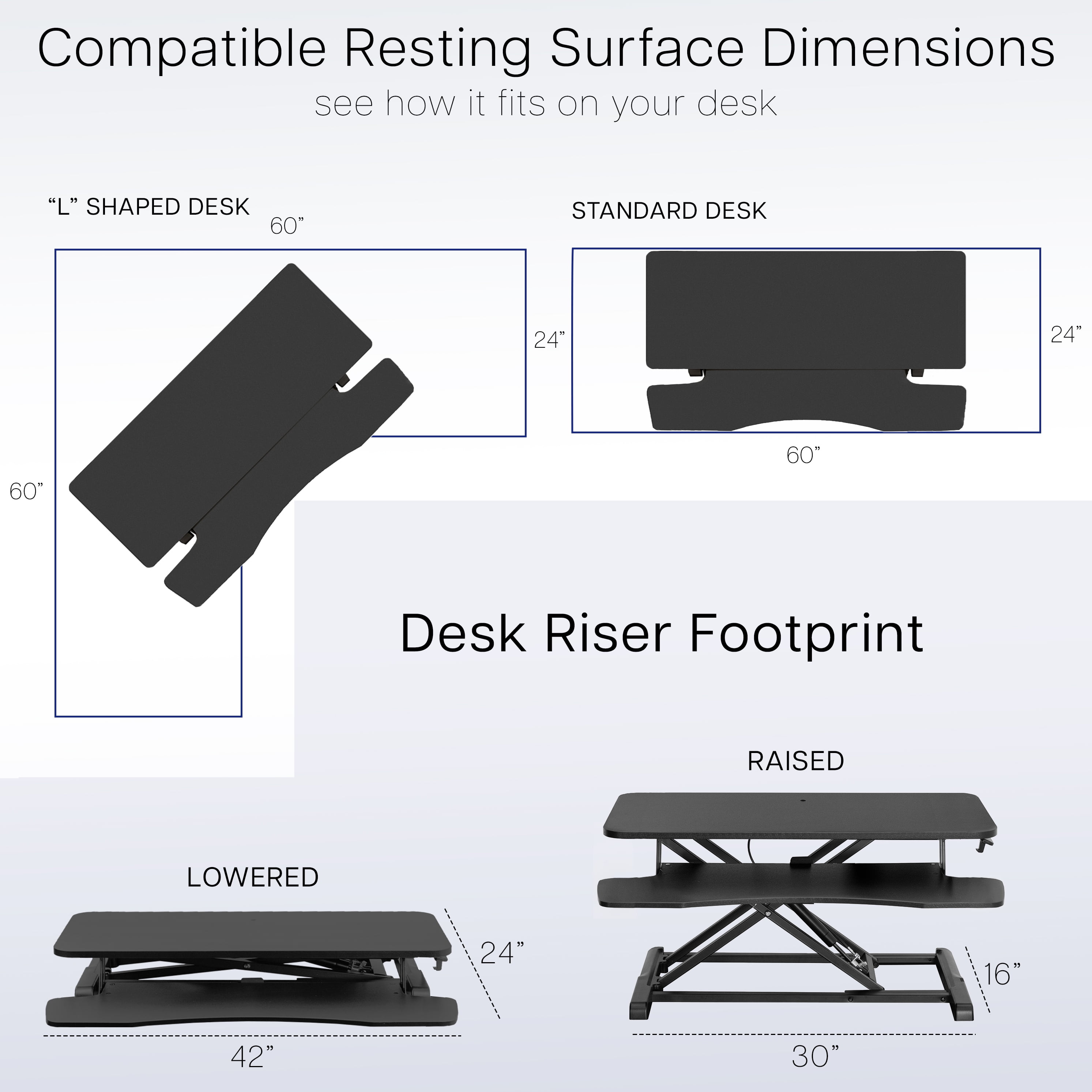 VIVO Black Carbon Fiber Height Adjustable 42" Standing Desk Monitor Riser