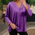 thumbnail image 2 of T Shirts for Women Sequin Tops Purple Long Sleeve Sparkly Shirt Glitter Tops Womens Fashion Holiday Tops for Women Dressy, 2 of 4