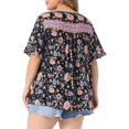 thumbnail image 3 of Agnes Orinda Women's Plus Size Top Floral Print V Neck Ruffled Short Sleeve Shirts Boho Pleated Casual Summer Flowy Blouses 2X Black, 3 of 6