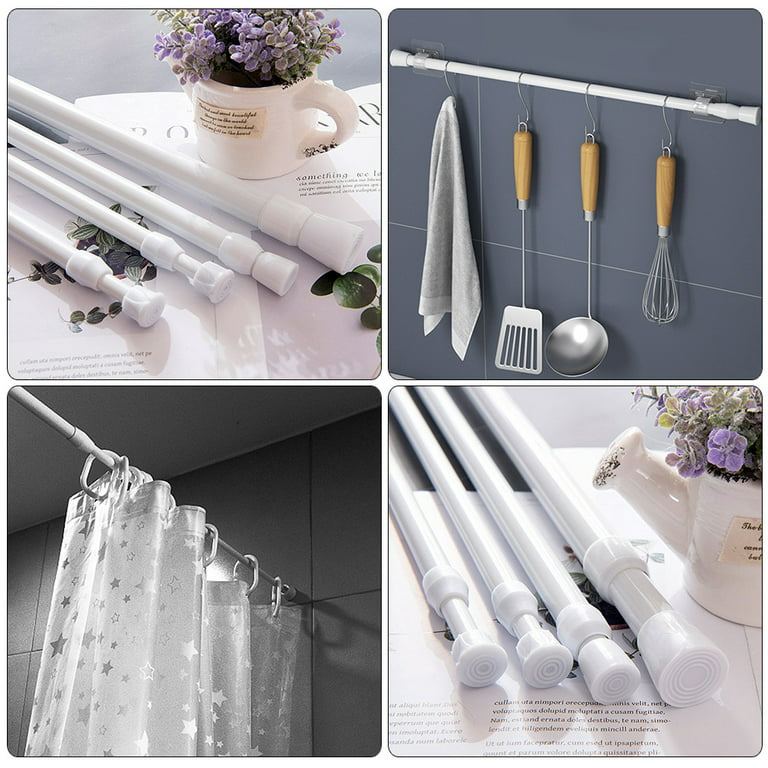 Spring Tension Rod Loaded Curtain Rods Shower Retractable Heavy Duty Expandable No Punching Tie 2 Pcs, Size: 50x2.5cm, White