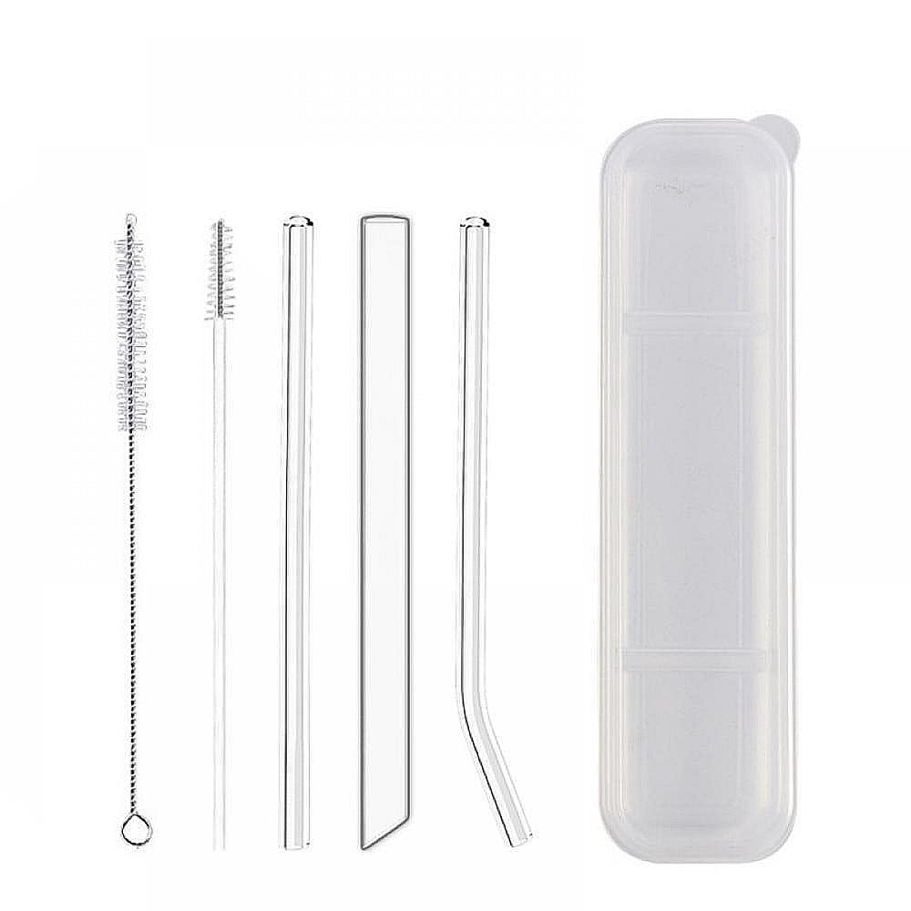 Clear Glass Drinking Straw Set 8.5" x 8mm New 12 Piece Set Straight or Bent