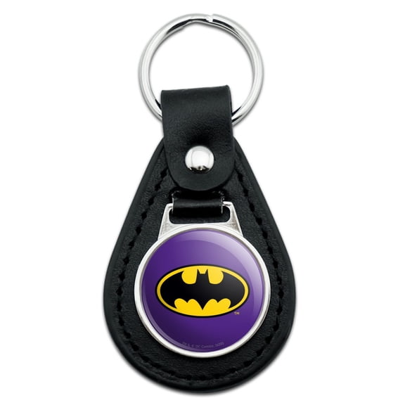 Batman Classic Bat Shield Logo Black Leather Keychain