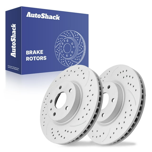 AutoShack Front Vented Drilled & Slotted Coated Brake Rotors Silver Matte Finish 2-PC Set Replacement for 2013-2020 Ford Fusion 2013-2016 Lincoln MKZ TurboGuard 11.81" (300 mm)