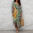 thumbnail image 4 of DISNIMO Polynesian Plumeria Print Womens Casual Maxi Dresses Linen Style Loose Fit Dress V Neck 3/4 Sleeve Shift Dress Fashion Long Dresses for Women, XL, 4 of 6