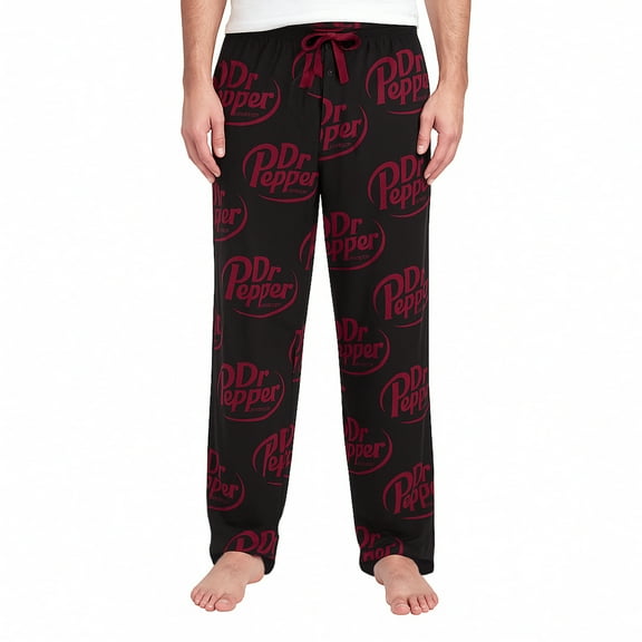 Dr Pepper Logo All-Over Print Men's Black Sleep Pajama Pants - Medium