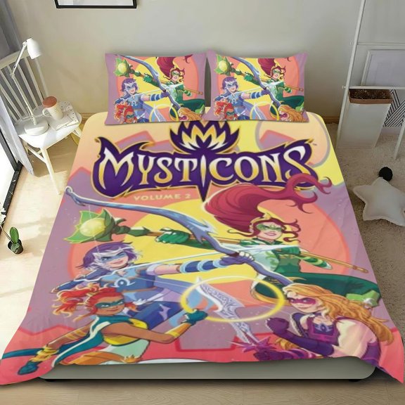 Mysticons Themed Bed Sheet Set Three Piece Set 53x79 In ches Comfortable And Skin Friendly Unique Design Creating A Star Studded Night Home Gifts For Family Friends fans