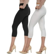 LMB Capri Leggings for Women Buttery Soft Polyester Fabric, Black-White, XL - 3XL