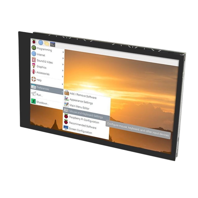 4 pulgadas para monitor pi pantalla táctil capacitiva ips pantalla de monitor 800x480 para pi 4b 3b Pantalla IPS táctil capacitiva negra de 4.0" en orientación horizontal, vista 3/4; área activa 86.4x51.8 mm, resolución 800x480 (~235 PPI), 18 bits (262,144 colores), 60 Hz y contraste 500:1. Incluye conector hembra de 40 pines y espaciadores M2.5 H15mm; tamaño total ≈15x10 cm. Compatible con Raspberry Pi 40 pines; también adecuada para proyectos embebidos o carcasas portátiles.