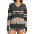 thumbnail image 2 of Douhoow Women Argyle Striped Sweater Vintage Preppy Style Knitted Pullover Loose Knitwear, 2 of 9