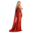 thumbnail image 5 of Women's Royal Blue Queen RQ7943 Long Embroidered One Shoulder Prom 2026 Dress With Cape Rust Reddish-brow 6, 5 of 8