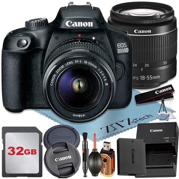 Canon EOS 2000D / Rebel T7 DSLR Camera 24.1MP CMOS Sensor with EF-S 18-55mm Zoom Lens 32GB Memory Card Tripod ZeeTech Accessory Bundle (International Version)