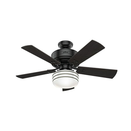 Black Outdoor Ceiling Fan With Light Hunter 54149 44 in. Cedar Key Matte Black Outdoor Ceiling Fan with Light and Integrated Control System-Handheld ()