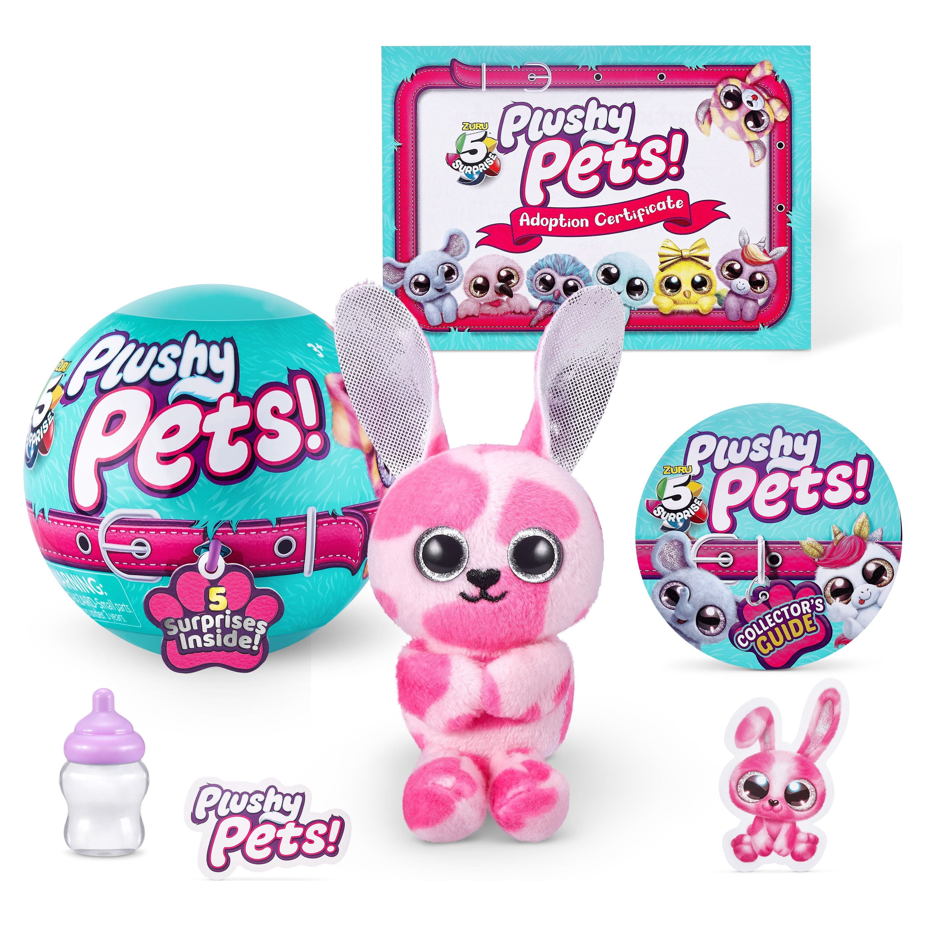 (2 pack) 5 Surprise Plushy Pets Mystery Collectible Capsule Plush Toys 3-Pack