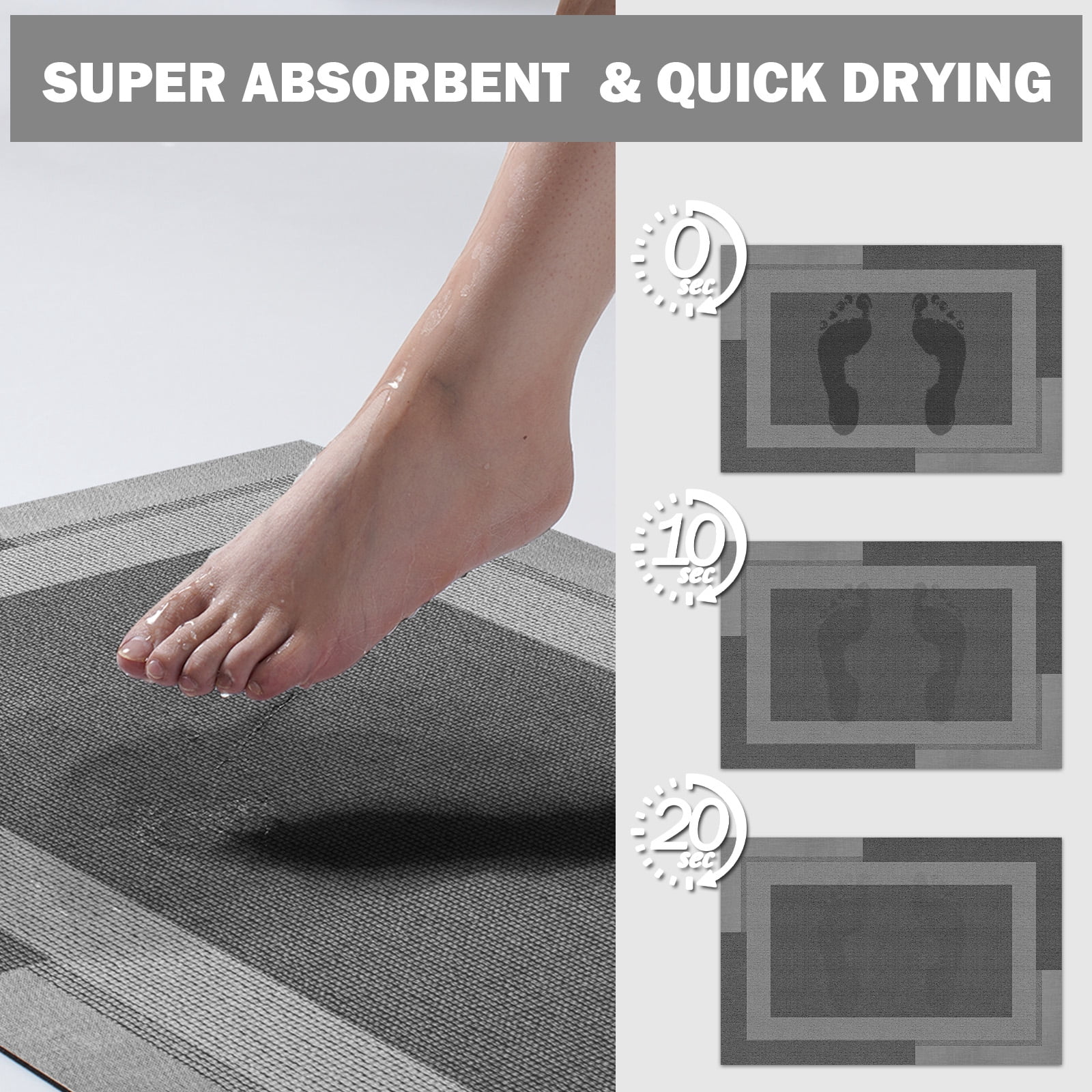 QiCaiJia Non Slip Bathroom Rugs, Absorbent Quick Dry Thin Bath Mat With Rubber Backing For Bathroom Floor Fit Under Door 20"x32" Dark Gray