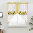 thumbnail image 2 of Swag Valance Curtains for Windows, Sunflower Light Filtering Kitchen Curtains with Rod Pocket, Yellow Flowers Yellow Plaid Farmhouse Window Treatment Valances for Living Room, 28x36 - 2 PCS, 2 of 9
