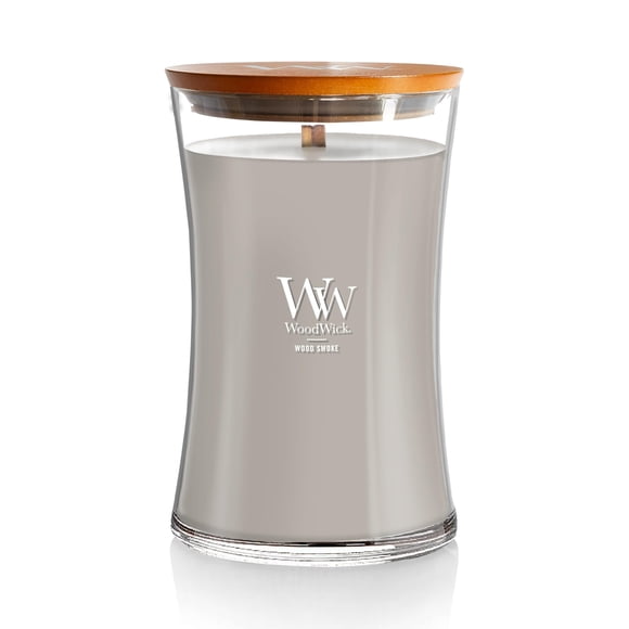 Candle WoodWick, reloj de arena grande, aroma a madera ahumada, 130 horas