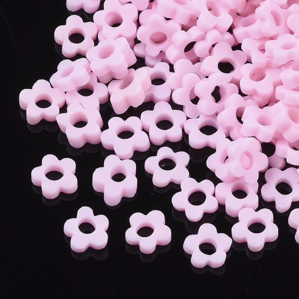500g Handmade Polymer Clay Cabochons Flower Pink 4~5x4~5x1.5mm Hole: 2mm about 27775pcs/500g