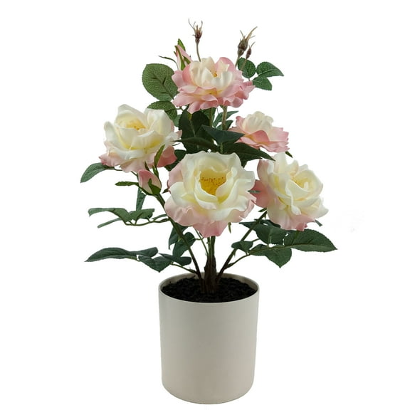 Mainstays 18'' Indoor Artificial Gardenia in White Plastic Pot, White and Pink Color