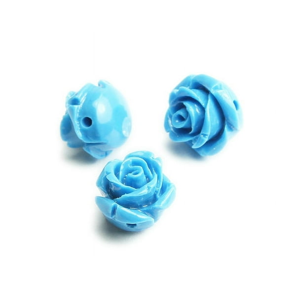10mm Pack Of 10 Sky Blue Rose Flower Beads For Jewelry Making