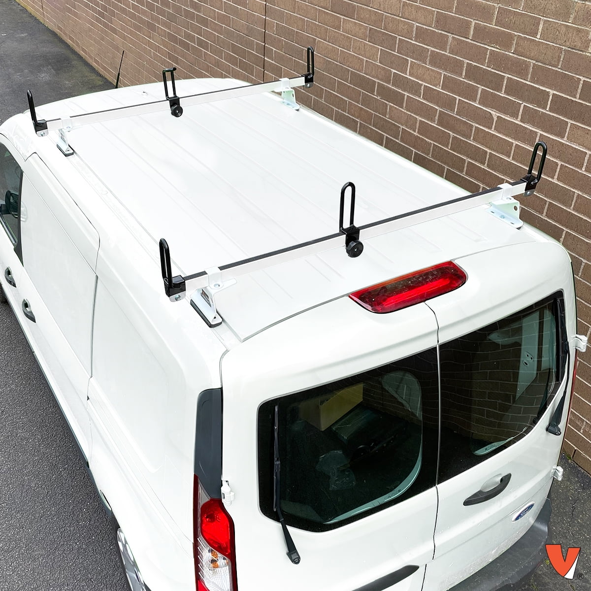 Vantech Heavy Duty 2 Bar ladder roof rack, Fits Transit Connect 2014 - On Van, White
