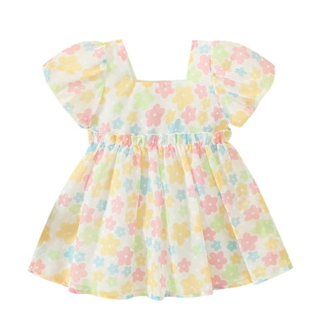 

Tengma Toddler Girls Dresses Dress Short Sleeve Floral Skirt Bow Cute Sweet Suspender Dress Princess Dress Princess Dresses Yellow 11