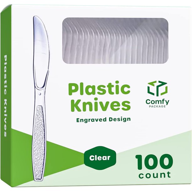 Comfy Package Engraved Plastic Knives Disposable Silverware Cutlery