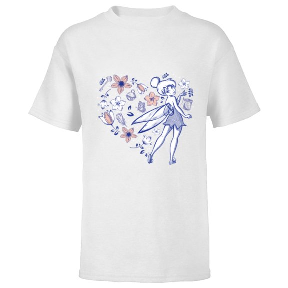 Disney Tinker Bell Storybook Heart Blue - Short Sleeve T-Shirt for Kids - Customized-White