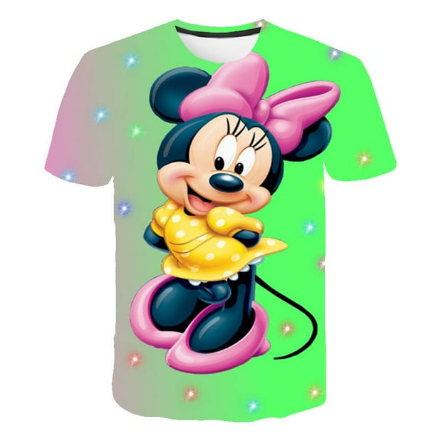 Camisetas de Mickey Mouse, ropa de verano, camisetas de moda para chicas, camisetas de manga corta informales de dibujos animados de la serie Disney de 2023 años 4-14 year10T Gao Jinjia LED