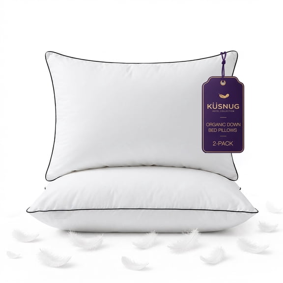 KUSNUG 3-Chamber Goose Feather Down Pillow King Size Set of 2 | Organic Cotton Cover, Medium Support Hotel Collection Bed Pillows for Side Back Stomach Sleepers