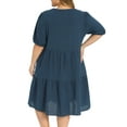 thumbnail image 3 of GRACE & GRANDEUR Women's Plus Size Gingham Dress Plaid Notch Neck Puff Sleeve Midi Tiered Casual Spring Summer Dresses with Pockets 1X Navy Blue, 3 of 6