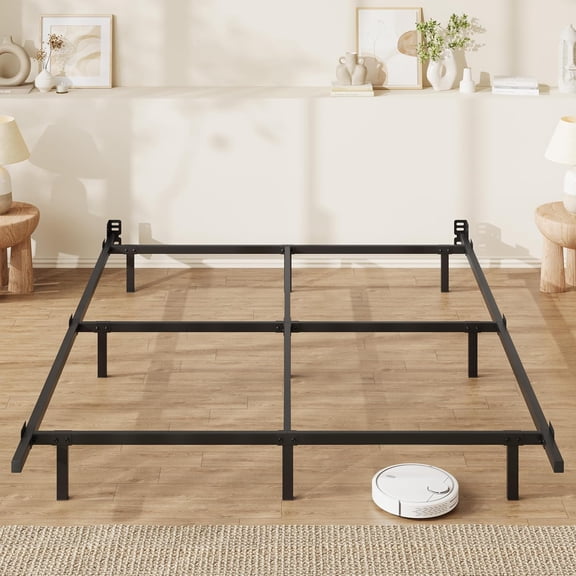 SHA CERLIN 7 Inch Metal Bed Frame, 9-Leg Box Spring Base for Mattress Set, Headboard Compatible, Black, Queen