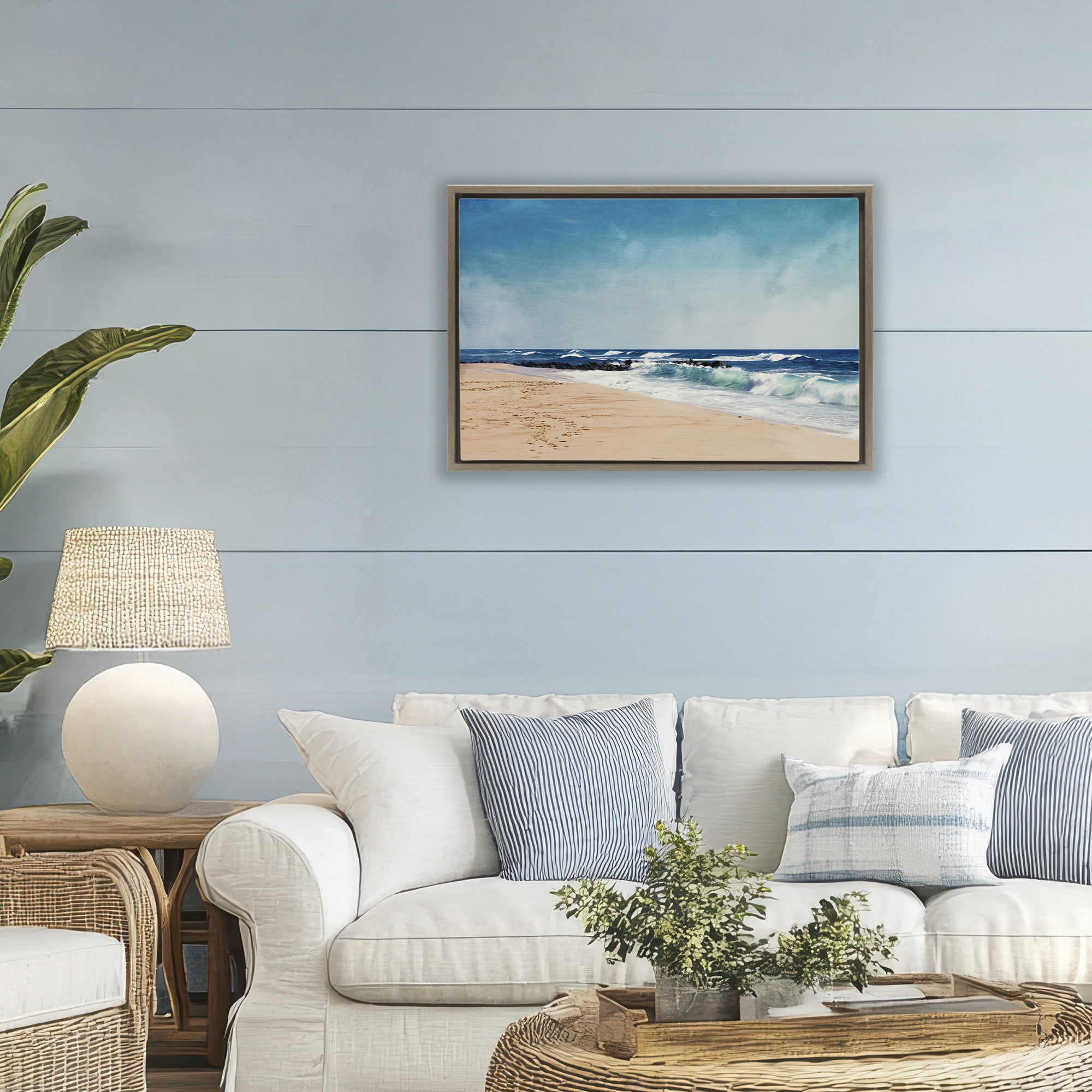 Stupell Industries Atlantic Waves Shoreline Brown Framed Floater Canvas Wall Art, design by Dirk Wüstenhagen