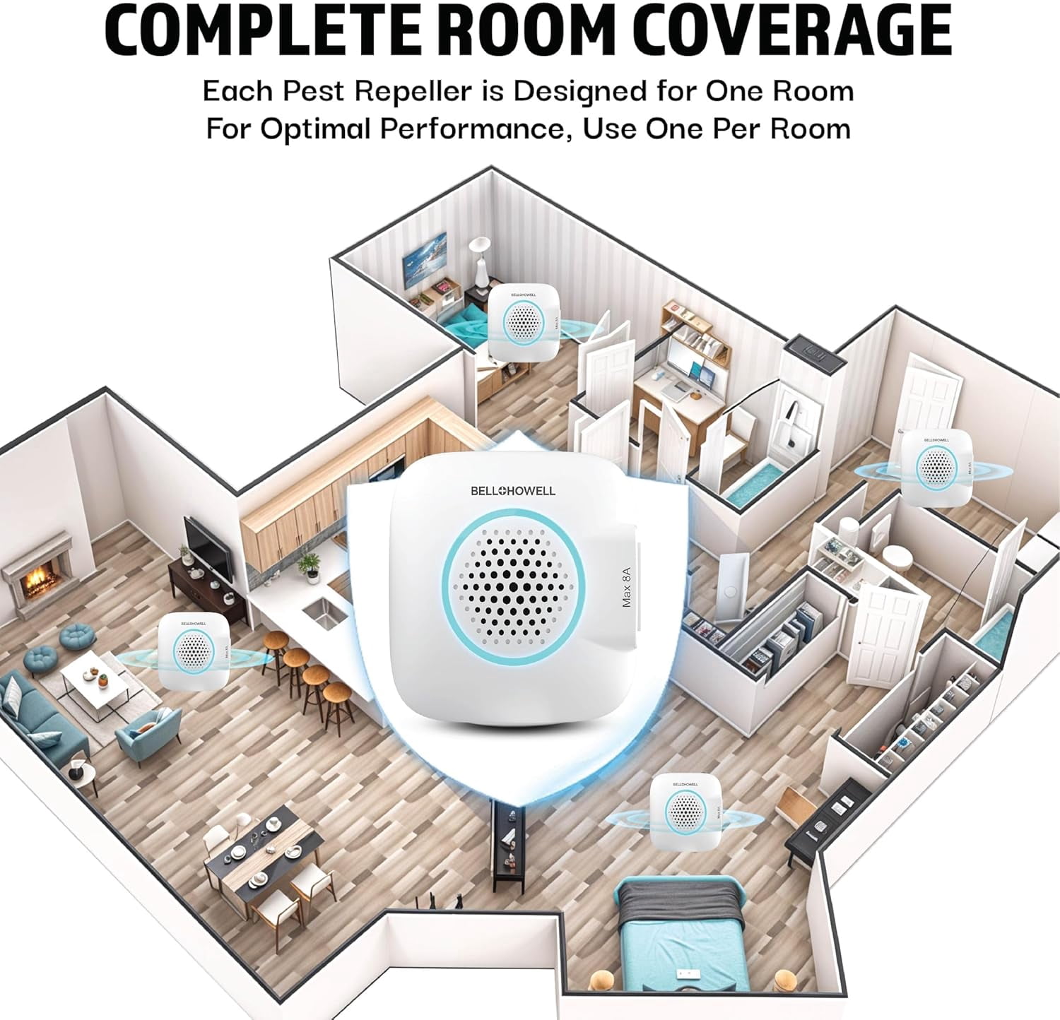 Bell+Howell Upgraded 2025 Ultrasonic Pest Repeller Indoor 6 Pk, Pest Repellent Ultrasonic Plug In, Mouse Repellent Indoor, Rodent Repellent, Pest Repellent Family & Pet Safe, 6 Pack