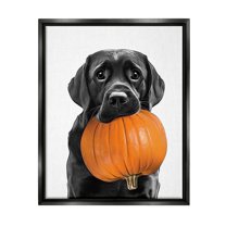Stupell Industries Lab Dog with Pumpkin Holiday Painting Black Floater Framed Canvas Art Print Wall Art, 17 x 21