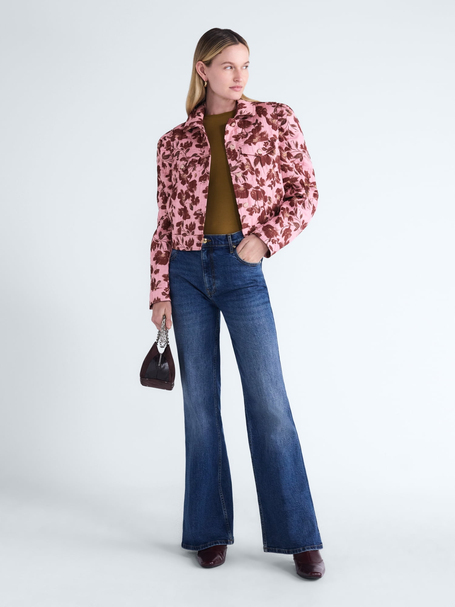 Scoop Women’s and Women's Plus Cropped Trucker Jacket with Puff Sleeves, Sizes XS-4X