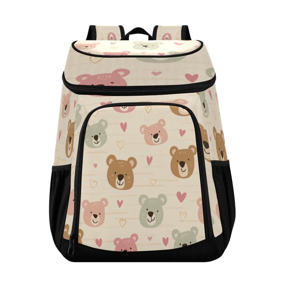 Large Capacity Insulated Cooler Backpack Waterproof Thick Thermal Lunch Bag for Picnic Camping Hiking Beach Travel Beige Bear Heart Ears